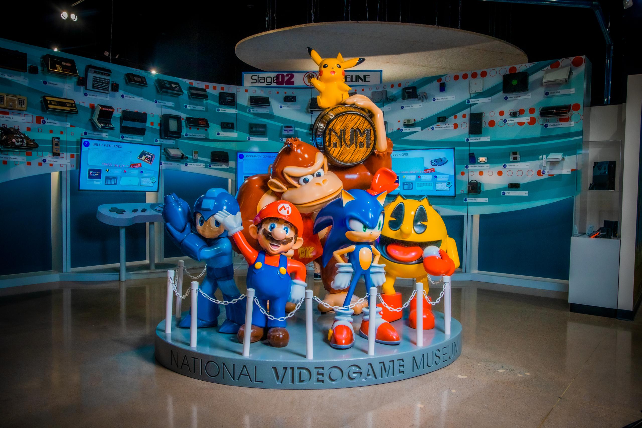 Families exploring a video game museum